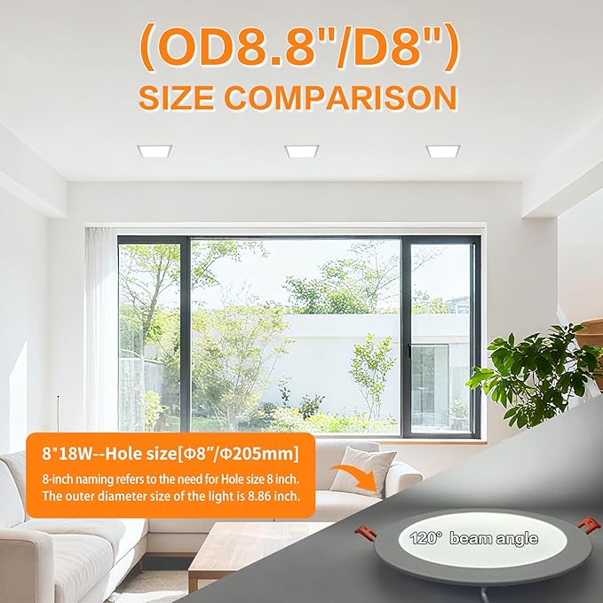 8 Inch LED Recessed Light,18W 6000k Daylight,No Dimmable,6Pack Ultra Thin LED Recessed Lighting with Junction Box. 8" Recessed Ceiling Wafer Canless Fixtures .Slim Can-Killer Lights,CRl90+