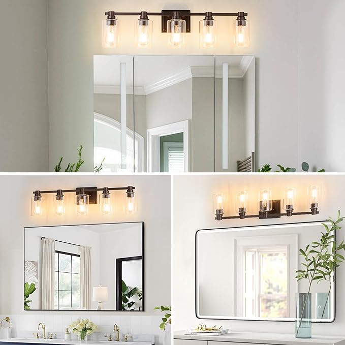 5 Lights Bathroom Lighting Fixtures Over Mirror Oil Rubbed Bronze Bathroom Vanity Light Fixture Farmhouse Vanity Light Vintage for Bedroom Living Room Hallway
