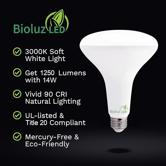 Bioluz 8 Pack LED Light Bulb BR40 Light Bulbs 3000K Soft White 90 CRI Dimmable UL-Listed CEC Title 20 Compliant 1250 Lumen Led Bulbs Indoor/Outdoor Flood Lights | Lightbulb for Outdoor Lighting