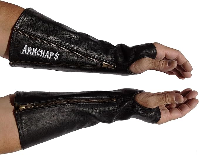 Arm Chaps Leather Protective Sleeves Arm Guard - Prevent Cuts, Scratches & Bruises - Genuine Cowhide - Ideal for Gardening & Construction - Left & Right Form-Fitting. Black (1 Pair/XX-Small).