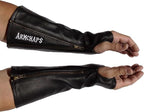 Arm Chaps Leather Protective Sleeves Arm Guard - Prevent Cuts, Scratches & Bruises - Genuine Cowhide - Ideal for Gardening & Construction - Left & Right Form-Fitting. Black (1 Pair/Large).