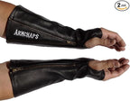 Arm Chaps Leather Protective Sleeves Arm Guard - Prevent Cuts, Scratches & Bruises - Genuine Cowhide - Ideal for Gardening & Construction - Left & Right Form-Fitting. Black (1 Pair/Small).