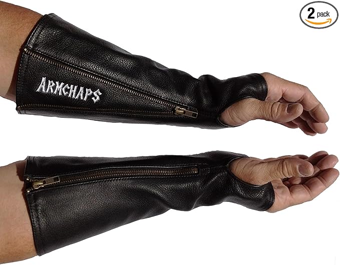 Arm Chaps Leather Protective Sleeves Arm Guard - Prevent Cuts, Scratches & Bruises - Genuine Cowhide - Ideal for Gardening & Construction - Left & Right Form-Fitting. Black (1 Pair/Medium).