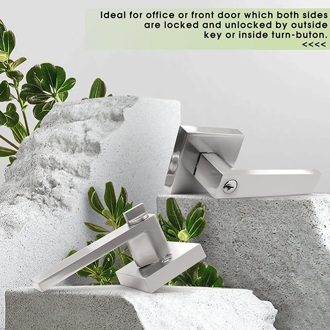 Gobrico 6 Keyed-Alike Entry Door Levers with Same Key,Interior Doors Exterior Doors Use,Satin Nickel Finished,Square Door Locksets Handles