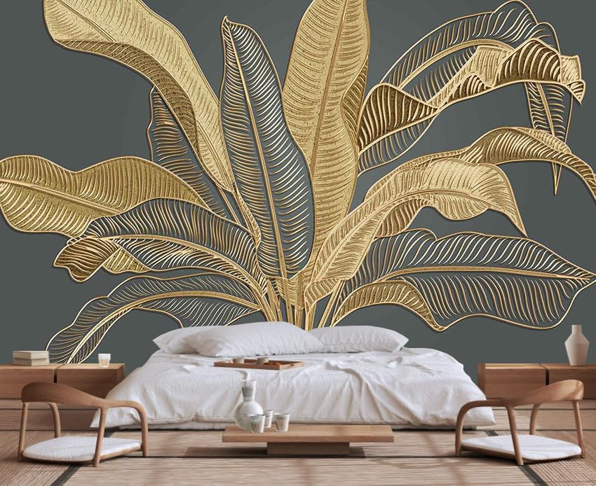 Large Banana Leaf Wallpaper on Gray Background, Art Wall murals for Bedroom, Living Room, Bathroom(Non-self-Adhesive)