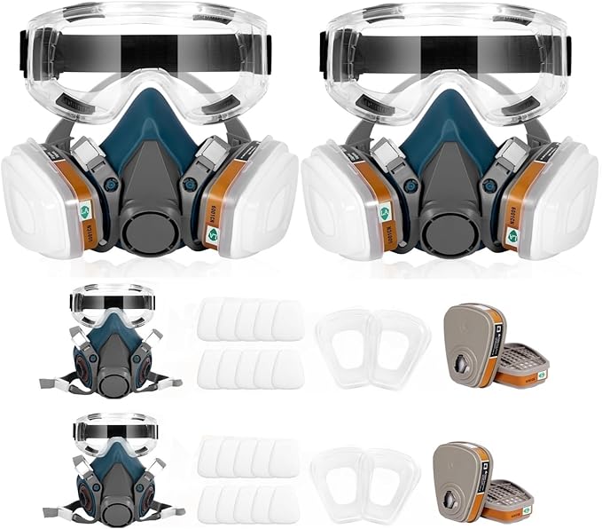 Respirator Mask with Filters and Goggles, Chemical Respirators Gas Mask for Paint, Epoxy Resin Respirator