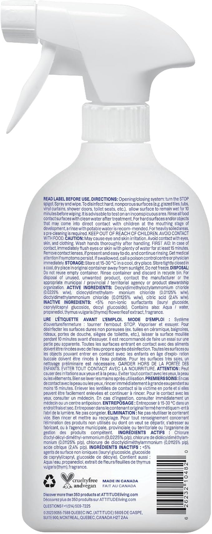 ATTITUDE Fruit & Vegetable Wash, Food-Safe Produce Wash, Removes Dirt & Residue, Vegan & Plant-Based Ingredients, Unscented, 27.1 Fl Oz