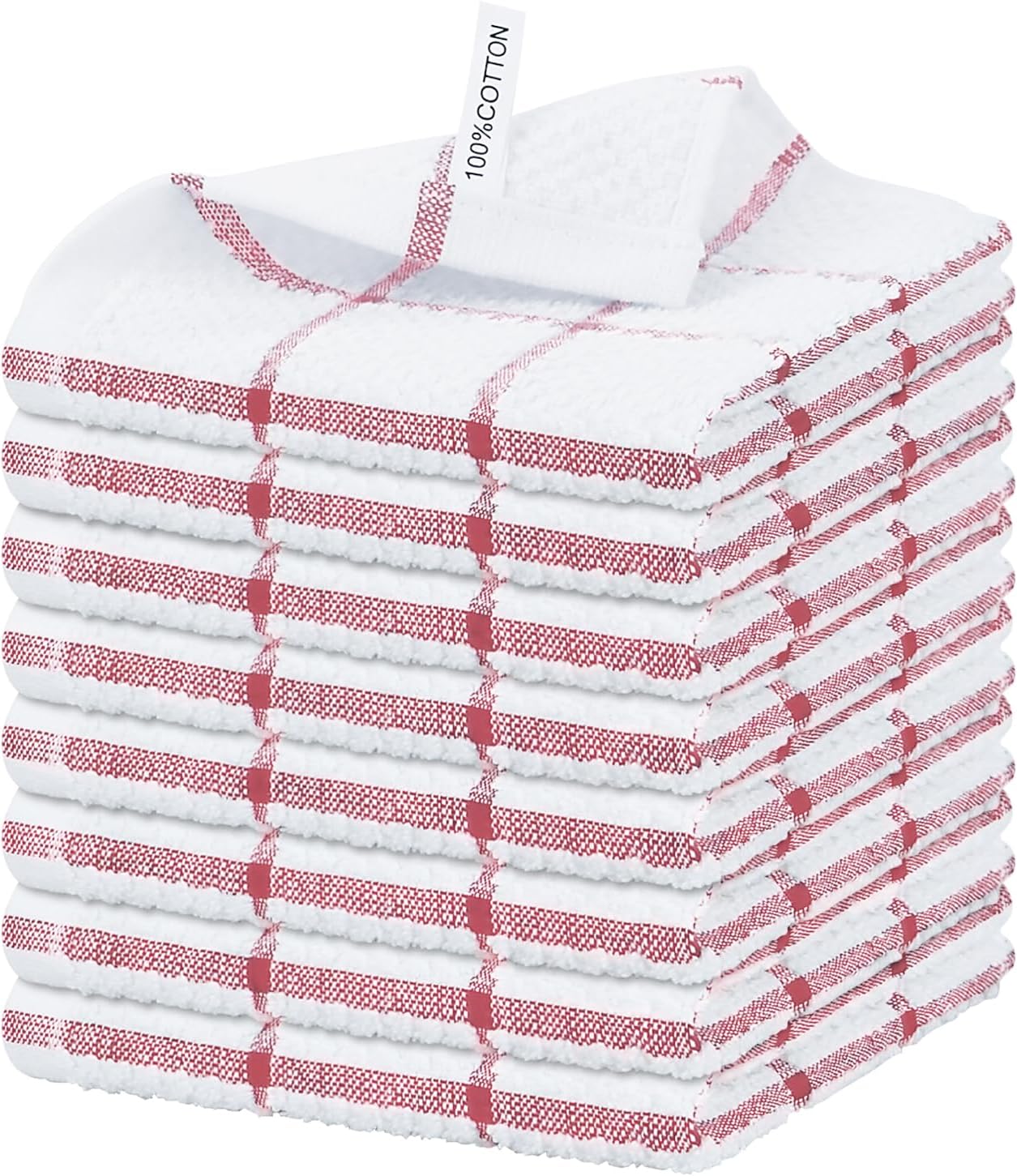 Nialnant 8 Pack Dish Cloths for Washing Dishes, 100% Cotton Reusable Cleaning Rag, Quick Drying Dish Towels for Kitchen, 12x12 Inches, Red Plaid