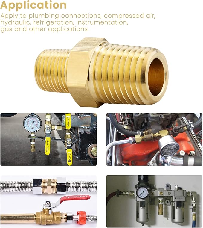 KOOTANS 1/4 NPT x 1/8 NPT Male Solid Brass Nipples, Heavy Brass Pipe Adapter Fittings Hex Reducing Nipples Connectors 4Pieces