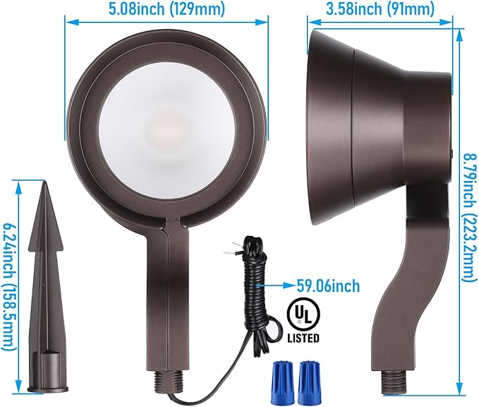 LEONLITE 12W/7.3W/3.7W Dimmable 5CCT LED Low Voltage Landscape Lights, Wall Wash Landscape Lighting Outdoor, 12V Landscape Spotlight, ETL, Aluminum, IP65 Waterproof, Pack of 4