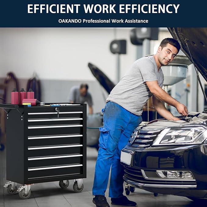 7-Drawer Metal Rolling Tool Chest with Wheels,Tool Storage Cabinet with Locking System，Toolbox with Wheels for Garage,Workshop, Repair Shop(Black, 7-Drawer)