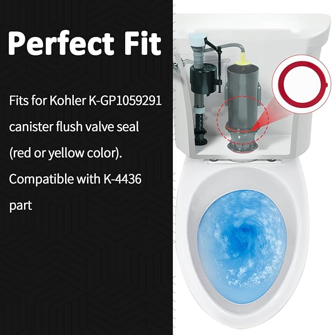 Flush Valve Seal Compatible With Kohler, Canister Flush Valve Toilet Tank Gasket Replacement Parts Compatible K-GP1059291 K-4436, Upgraded Silicone Material Toilet Repair Kit Inside Tank, 4Pcs