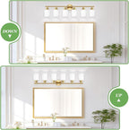 6-Light Vanity Lights, Brushed Gold Bathroom Light Fixture with Striped Textured Milky White Glass Shade, E26 Wall Sconce, Modern Vanity Lighting Fixture for Bathroom Wall Light Over Mirror