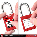 TRADESAFE Lockout Tagout Locks Set - 7 Red Loto Locks, Lockout Locks Keyed Different, 2 Keys Per Lock, OSHA Compliant Lock Out Tag Out Padlocks, Safety Padlocks for Electrical Lockout Tag Out Kits