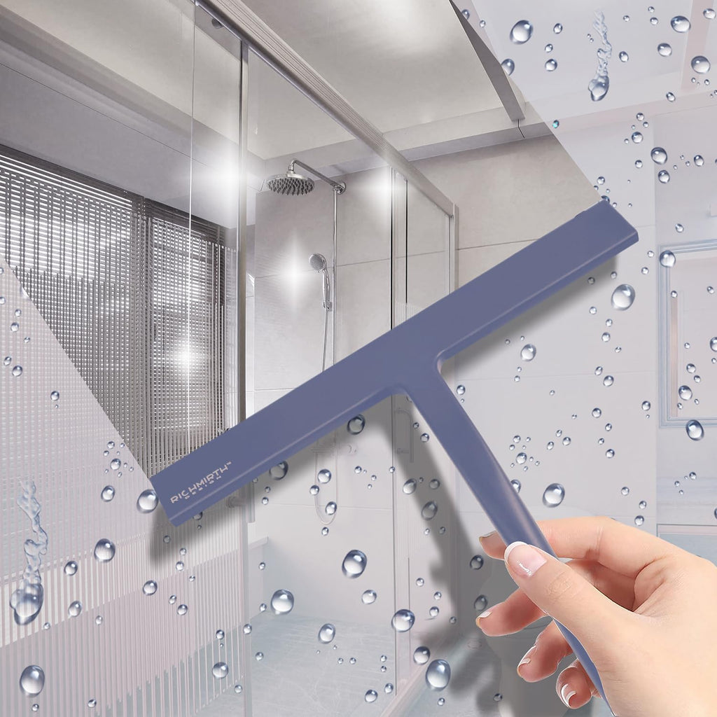 Squiggy for Shower Glass, Richmirth 9" Shower Glass Cleaner Squeegee Silicone Shower Squeegee for Bathroom Mirror Tiles Car Window - Blue