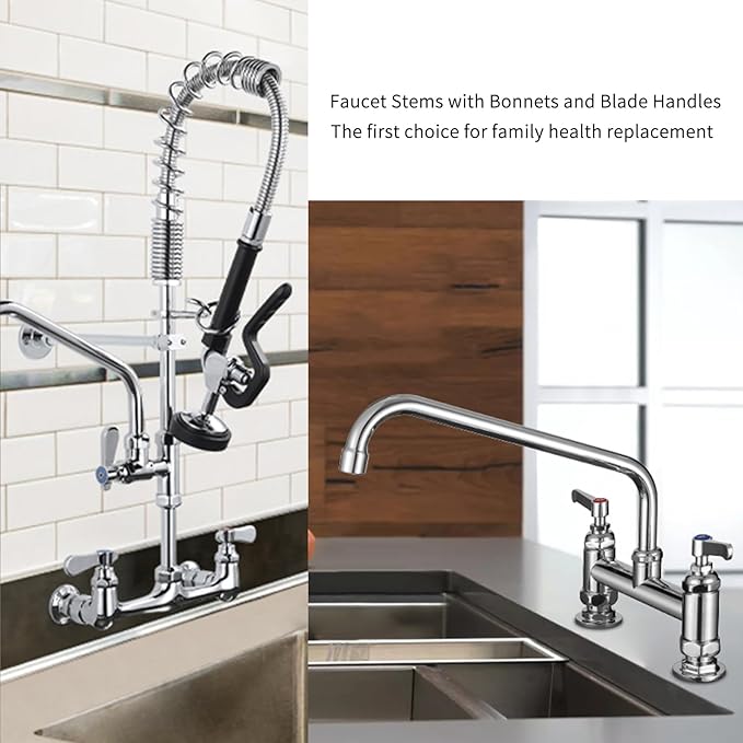 Hot & Cold Side Spindle Assembly for T&S Brass Faucet Handle Stem Assembly Fit for Eterna Valve Replace 002713-40 002714-40 (1 Pair Red & Blue)