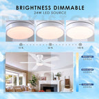 46" Flush Mount Ceiling Fan with Lights - White Modern Fan Light with Reversible Mute Motor, 3CCT Dimmable, Wind Speeds Adjustable, Low Profile Light Fixure for Indoor Use, Bedroom