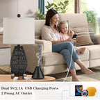 Touch Control Rattan Table Lamps, 3 Way Dimmable Bedside Lamps for Bedroom Set of 2 with 2 USB Ports and AC Outlet, Black Wicker Nightstand Lamps for Living Room (LED Bulbs Included)