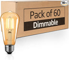 MASTERY MART 60 Pack Dimmable Vintage E26 LED Light Bulb, 2200K Warm White 5.5W (60 Watt Equivalent), Glass ST21 Antique Edison Style, 500LM, Decorative Filament Bulb, UL and Energy Star