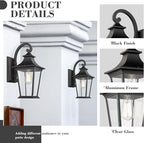 Emliviar Outdoor Wall Lantern, 1-Light Exterior Wall Mount Light with Clear Glass in Black Finish, 18" Height, 500181