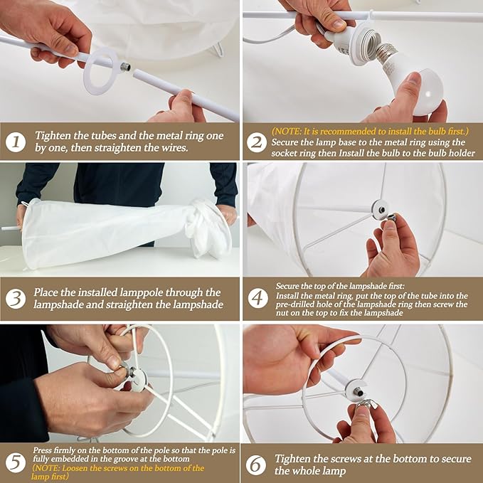 GyroVu 46“ Floor Lamp for Living Room, 3 Color Temperature Led Floor Lamps Column Floor Standing Lamp Corner Lamp for Bedroom, Office& Living Room-White Fabric Lampshade, Bulbs Include