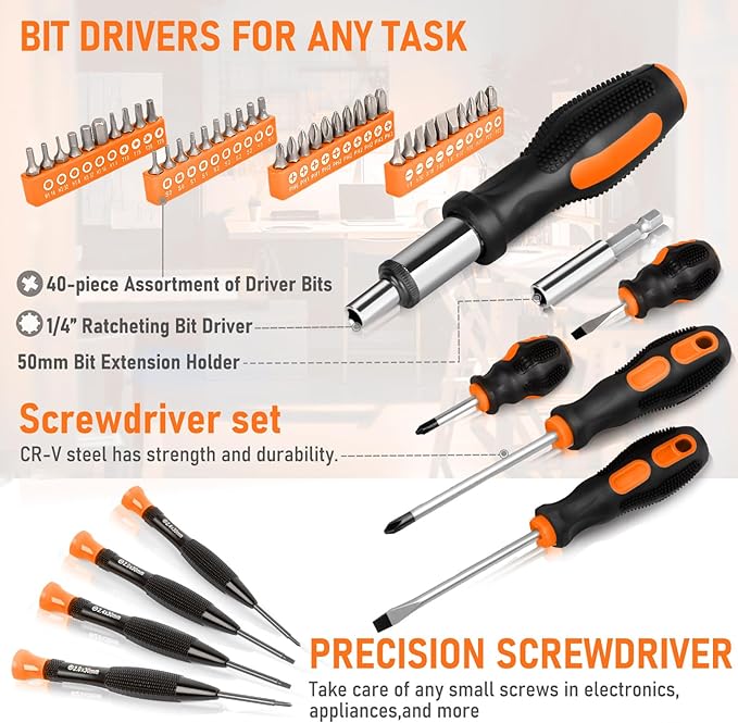 THINKWORK Tool Set - 207 Piece Portable Home Repairing Tool Kit, General Household Hand Tool Set with 13'' Wide Mouth Open Storage Tool Bag, Perfect for DIY, Home Maintenance, Handyman - Gift for Men