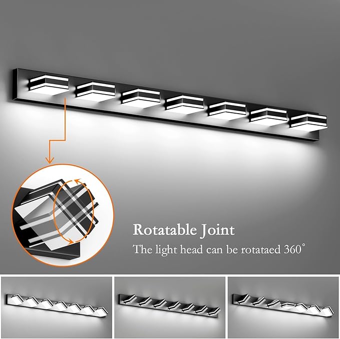 Ralbay 55inch Black Vanity Light for Bathroom 7-Light LED Modern Acrylic Matte Black Bathroom Wall Vanity Lighting Fixtures Over Mirror