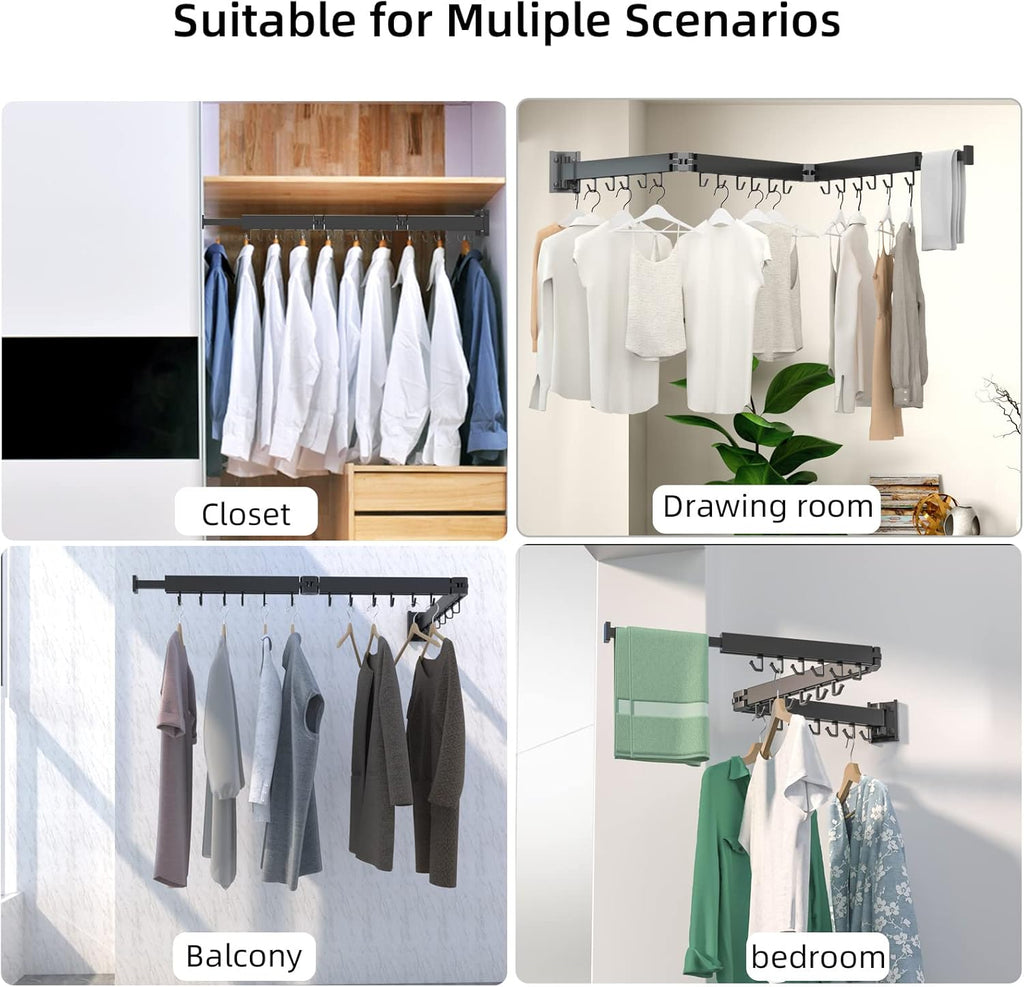 Foldable Clothes Drying Rack, 2 Fold Laundry Drying Rack Wall Mount, [No Drilling] Folding & Durable Space Saver for Laundry, Balcony, Bathroom, Patio, Dormitory, Apartment-White