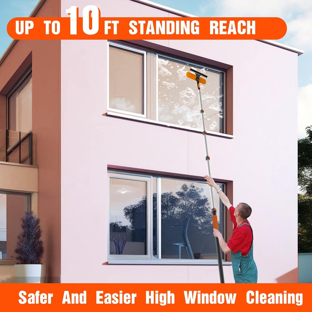 4FT Window Squeegee with Extension Pole, 2-in-1 Squeegee for Window Cleaning, Professional Cleaning Kit for Home with 4FT Telescoping Pole for Outdoor Indoor Use