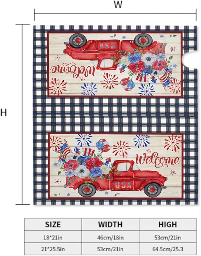 Buffalo Plaid Patriotic Mailbox Covers - American Flag Red Blue Floral Truck Magnetic Standard Size 21x18 In Waterproof Post Box Wraps Garden Yard Home Decor for Outdoor
