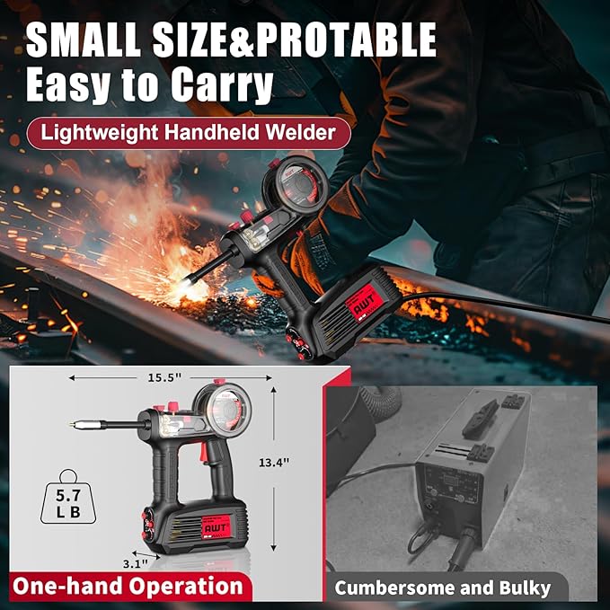 AWT 100A Handheld MIG Welder Machine,110V Flux Core MIG Welder Machine,Portable Gasless MIG Welding Machine,Hand Held Inverter Wire Feed Welder