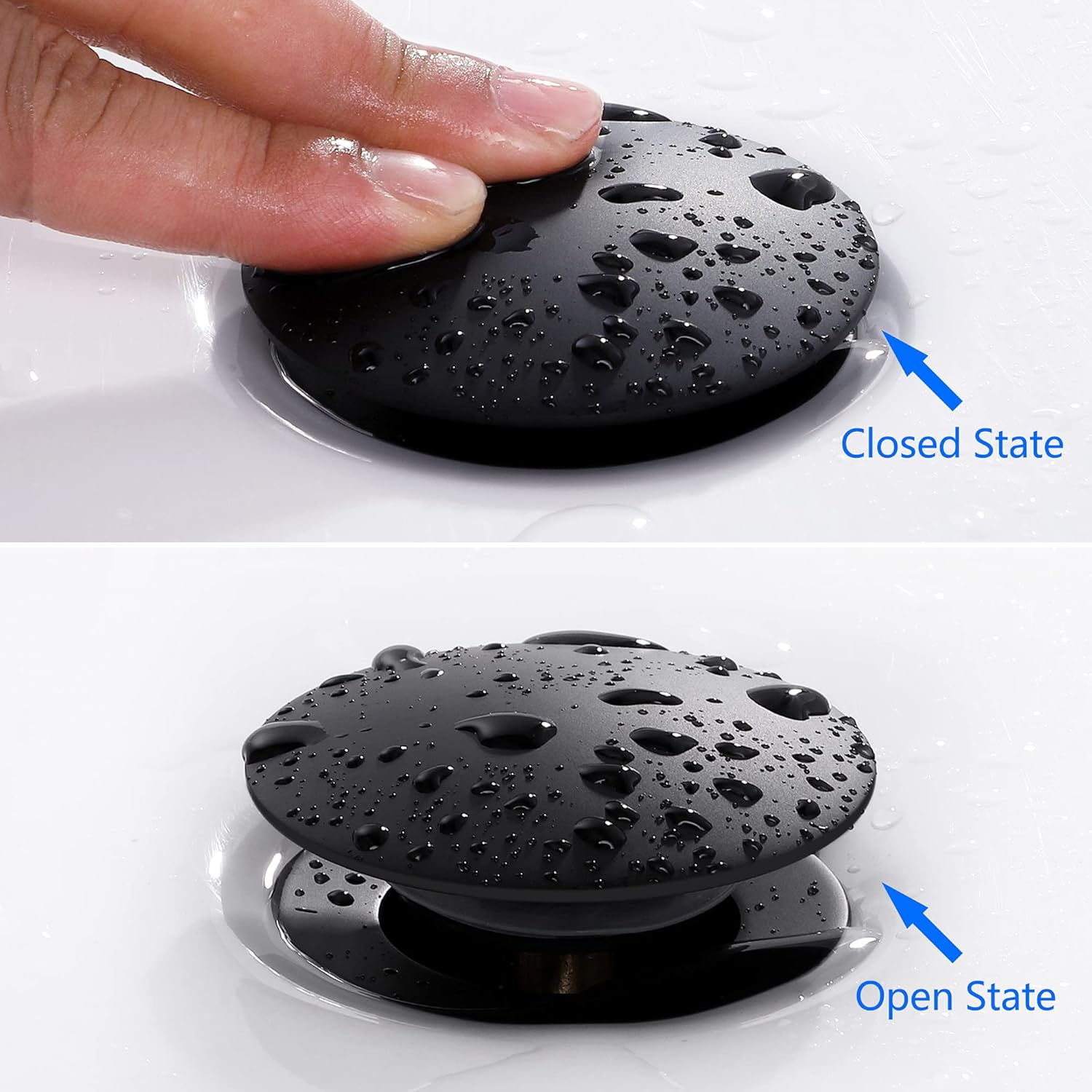 Bathroom Vessel Sink Drain Push Button Vanity Drain Lavatory Sink Drain Assembly Pop Up Sink Stopper with Overflow, Matte Black