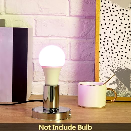 Tuanse 6 Pcs Polished Metal Desktop Lamp E26 E27 Screw Light Bulb Sockets Holder Base Lamp Replacement Base for Holding Bulb 6 Feet Cord on Off Switch Plug(Silver)