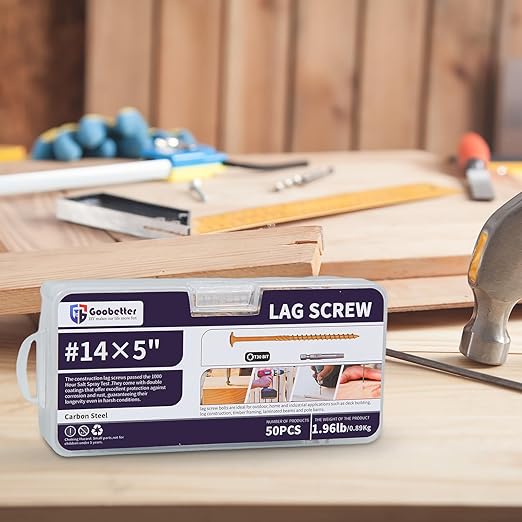 Lag Screws 5 Inch, 50PCS Heavy Duty Construction Screw, Structural Wood Screw #14 x 5, Rust Resistant, Washer Head, Yellow Coated Exterior Wood/Lag Screws, Star Drive with Bit