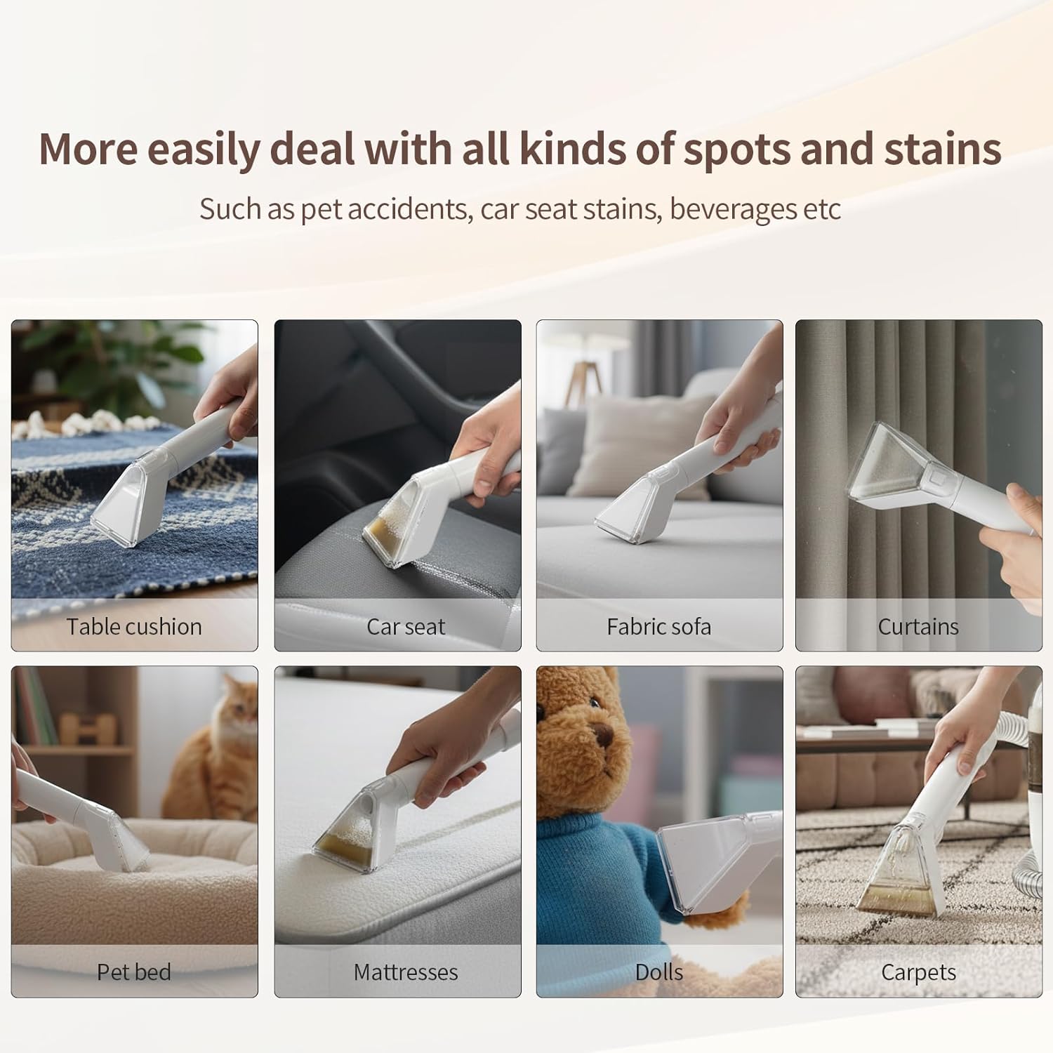 COCEAN Multi-Purpose Portable Carpet and Upholstery Cleaner, Carpet Cleaner Machine Powerful Suction Spot Cleaning, Deep Stain Cleaning for Carpet, Car Seats, Pets, Couches, with BrushHead (White)