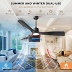 60" Smart Ceiling Fan with Lights,Outdoor Ceiling Fan 3 Blade,Work with Alexa/Gg/App/Remote,3-Color Light 6-Speed Quiet Reversible DC Motor for Patio Porch Bedroom,Black