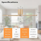 54" Ceiling Fan with Light - Low Profile Flush Mount Ceiling Fan, 6-Speed Remote Control, Solid Wood, Quiet Reversible DC Motor, Wood/White Finish, for Bedroom, Living Room, Porch