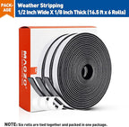 MAGZO Weather Stripping Door Seal, 1/2 in W X 1/8 in T X 99 Ft Total Adhesive Foam Insulation Tape for Windows 16.5 ft X 6 Rolls, Black