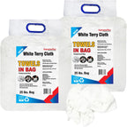 Premium White Terry Cloth Rags (25 lbs.Bag - 2 Pack) Super Absorbent Cotton Towel Cleaning Rags for Garage, Industrial Use & Housekeeping