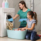 Bamllum Rubber Cleaning Gloves - 2 Pairs Latex Free Kitchen Cleaning Gloves with Cotton Liner- Household Dishwashing Gloves, Non- Slip Waterproof (Large, Blue+Pink)