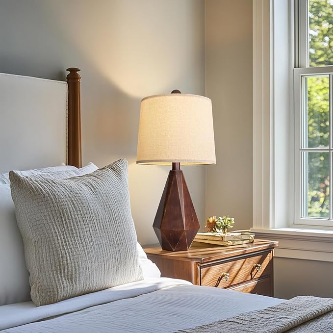 PoKat 20.25" Farmhouse Table Lamps Set of 2 for Night Stands, Vintage Bedside Lamps for Bedroom Living Room, Modern Bedroom Lamps for End Table, Suitable for Small Place, Antique Brown