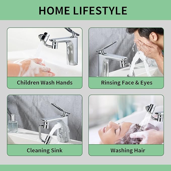 SELLO 1080° Rotating Faucet Extender for Bathroom Sink, Sink Water Faucet Aerator with Brass Extension, Sink Extender with Adjustable Swivel Arm, Fit to Faucet Threads G1/2, 15/16”, and 55/64”
