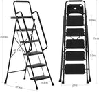 Nazhura Foldable 5 Step Stool Ladder,300 Lb Weight Limit Folding 5 Stepping Ladder for Kitchen, with Wide Anti-Slip Pedal, Sturdy Steel Ladder, Convenient Handrail, Lightweight (5 Step)