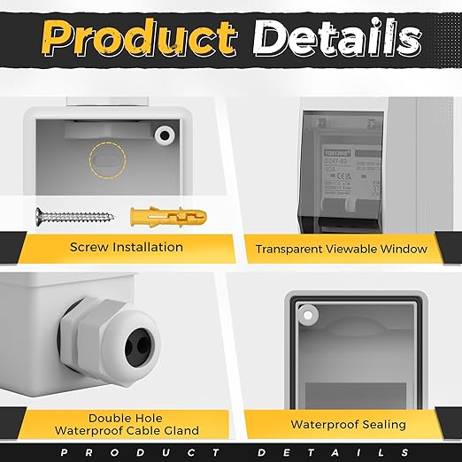 DC Solar Panel Disconnect Switch 40 Amp AC Miniature Circuit Breaker Box 500V 2 Poles with IP65 Waterproof UV-Proof Box for Outdoor Solar PV Homes Battery