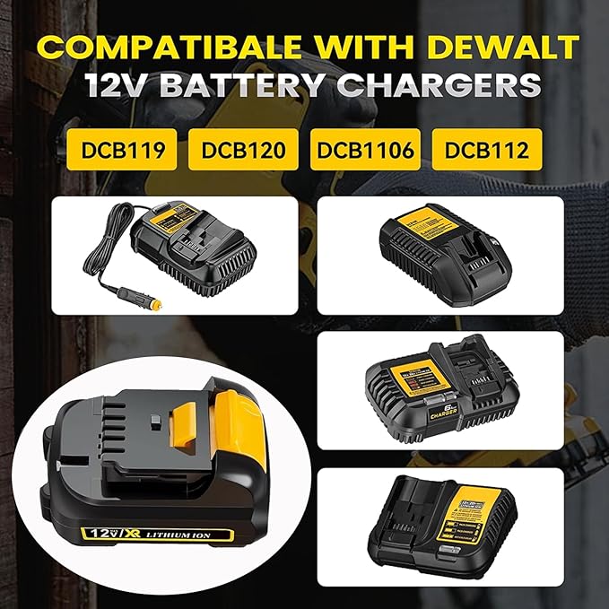 12V DCB120 2.0Ah Battery Replacement for DeWalt 12v Max Battery DCB120 DCB121 DCB123 DCB122 DCB124 DCB125 DCB127,Compatible with DeWalt 12V power Tools , Lightweight Lithium UL Certified (2-Pack)