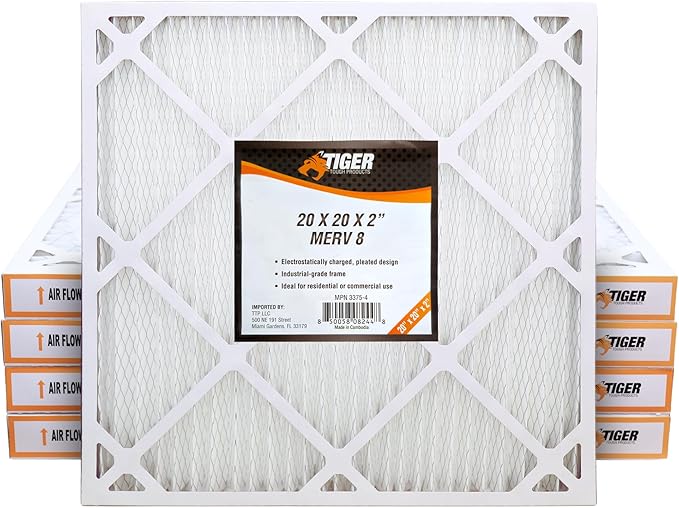 Tiger Tough 20x20x2 MERV 8 MPR 600-800 Air Filter, High-Performance AC Furnace & HVAC Filter, 4-Pack