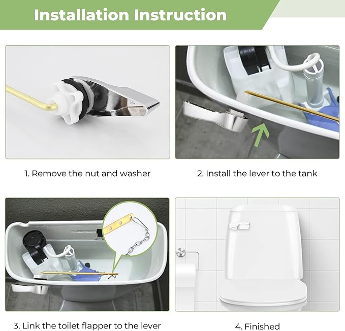 Universal Metal Front Mount Toilet Handle Replacement Kit, Brass Toilet Flush Tank Lever for Most Toilets, Chrome