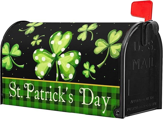 Kawani St Patrick's Day Magnetic Mailbox Covers Green Shamrock Lucky Clovers Mailbox Covers Magnetic Standard Size 21x18 Inch St Patricks Day Post Letter Box Cover for Garden Yard Decor