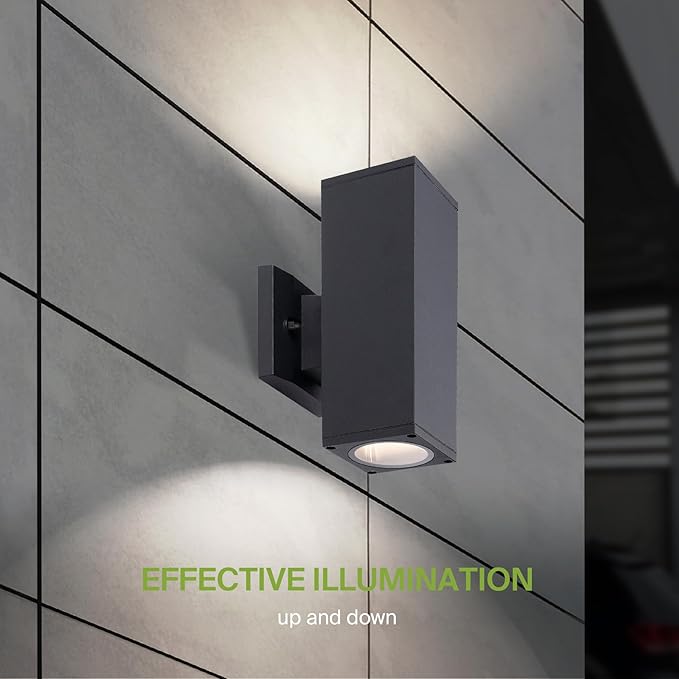 ASD 2 Light Square Outdoor Wall Light Fixture | 120W E26 Bulb Socket 120V ETL Cylinder Up Down Lights | LED/CFL/Incandescent Exterior Bulb Wall Sconce | Front Door, Porch, Patio | Black, 2 Pack