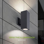 ASD 2 Light Square Outdoor Wall Light Fixture | 120W E26 Bulb Socket 120V ETL Cylinder Up Down Lights | LED/CFL/Incandescent Exterior Bulb Wall Sconce | Front Door, Porch, Patio | Black